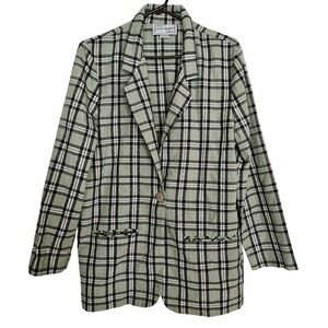 Sarah Bentley Vintage Sage Green Plaid Single Button Blazer Jacket Medium